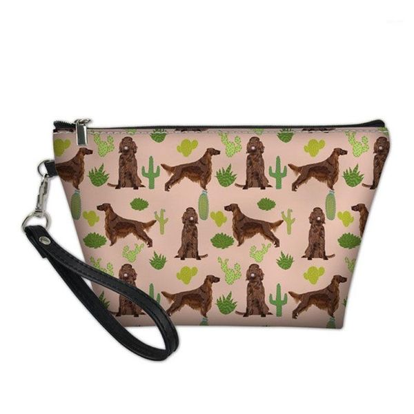cosmetic bags & cases cartoon irish setter dog female storage pouch lovely puppy makeup bag women's neceser toiletry organizer1